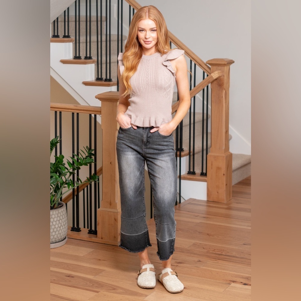 Judy Blue Knoxville High Rise Wide Leg Crop Jeans In A Chic Grey Ombre Color